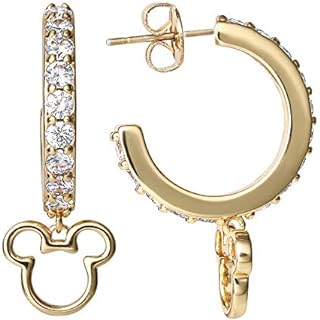 Disney Mickey Mouse or Minnie Mouse Silver Plated Cubic Zirconia Hoop Earrings, Official License