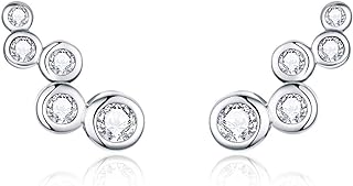 Elegant Round-Cut Crystal Stud Earrings 925 Sterling Silver Simulated Diamond Fashion Cute Climber Wedding Earring Studs Christmas Jewelry Gifts Hypoallergenic for Sensitive Ears