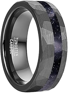 Vakki Black Tungsten Rings for Men Black/Silver Meteorite/Sandstone/Wood Inlay 8mm Wedding Bands Brushed Finish Comfort Fit Size 6-13
