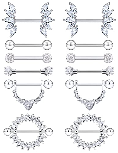Lcolyoli 14G Surgical Steel Nipple Rings Nipple Shield Barbell Ring Bar Nipple Piercing Jewelry for Women Clear Diamond CZ Set
