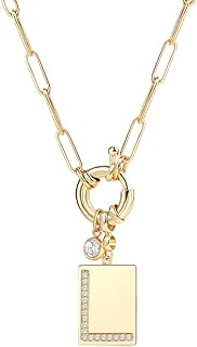 Mint & Lily Pave Initial Pendant Necklace with Paperclip Chain