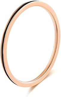 Women's Rose Gold 1mm Stainless Steel Wedding Band with Red, Black, and White Enamel, Stacking Ring Sizes 3-10