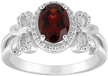 Enchanted Disney Sterling Silver 8x6 MM Oval Cut Red Garnet and Diamond Snow White Bow Engagement Ring by Jewelili
