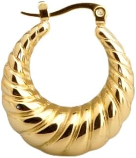 925 Sterling Silver Shrimp-textured Medium Oval Hoop Earrings 14K Gold Plated Chunky Hoop Earrings Set for Women Hypoallergenic with Hinged Clasp | Various Sizes for Women and Girls