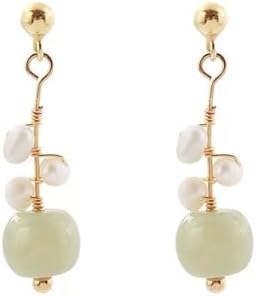 La Pousette Back Vintage Jade Drop Earrings with Pearls for Women and Girls - Elegant Handcrafted Design