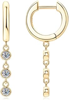18K Gold Plated Sterling Silver Moissanite Huggie Dangle Earrings for Women - Hypoallergenic Round Classic Hoops, Perfect for Mothers day or Birthday Gift