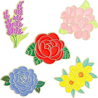Flower Enamel Brooch Pins Set, Cartoon Plant Enamel Pins for Women Girls Colorful Delphiniums Poppy Marigolds Rose Morning Glory Flowers Brooch Badge Pins for Jackets Backpacks