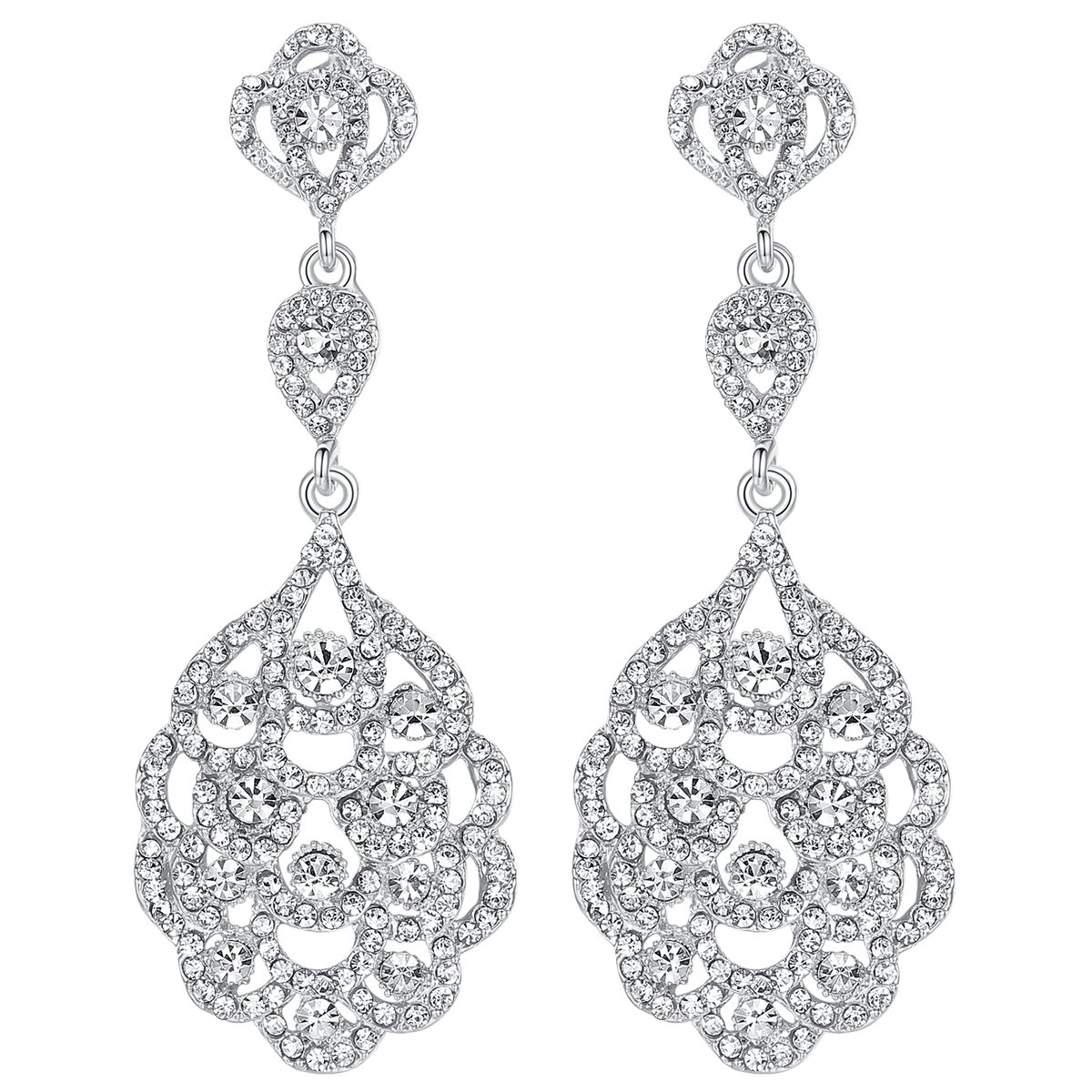 6cm Long Moonstruck Costume Jewelry Dangle Drop Earrings with Champagne Diamond, Golden Base Metal for Women, Teardrop Design