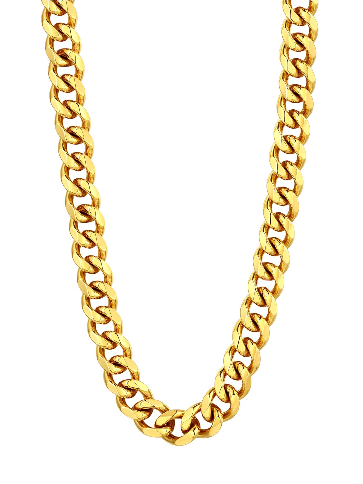U7 Unisex 18K Gold Plated Diamond Cut Miami Cuban Curb Chain Necklace, Available in Varied Width & Length