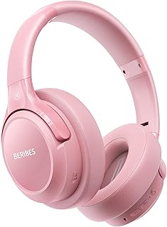 BERIBES Bluetooth Kopfhörer in Pink mit 65 Std Spielzeit und 6 EQ-Modi, Ohrumschließend, Faltbar für Musikgenuss unterwegs oder im Büro. Ideal für iPads und Laptops