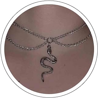 Punk Snake Pendant Necklace Choker Silver Layered Serpent Necklace Chain Gothic Snake Necklace Retro Snake Collar Necklace Jewelry for Women and Girls