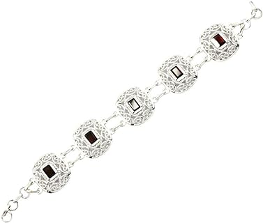 Natural Garnet Sterling Silver Bracelet for Women Handamade January Birthstone Bangle Style L 6.5-8 Inch