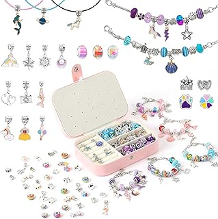 Niatsume Kid's Gothic Charm Bracelet in T5 Color with Themed Designs - Mermaid, Unicorn, Shell & Starfish - Perfect Jewelry Making Kit Gift for Girls Aged 8-12