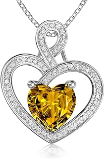 MMJ Platinum Plated Silver Heart Necklace Gift for Women Anniversary Wife Necklace with Heart Pendant Birthstone Necklace Gift for Her Birthday