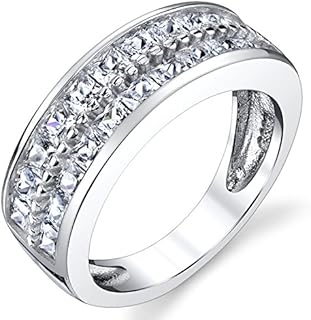 Metal Masters Double Row Princess Cut Men's Sterling Silver Wedding Band Engagement Ring with Cubic Zirconia 7.5mm Sizes 7 to 13