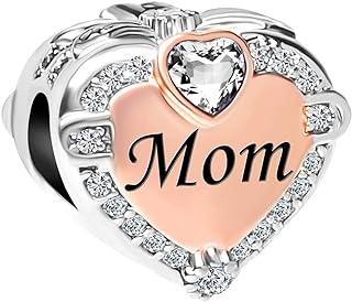 Luluadorn Women Charm for Bracelets Heart Bead Clear CZ Mom Mother Wife Charm Bracelet Charms for Mother Mum Mommy Wife Auntie Grandmother Husband