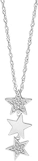 Brilliant Expressions Diamond Vertical Star Journey Pendant Necklace with 18-inch Adjustable Chain in 925 Sterling Silver, 1/10ct (I-J Color, I3 Clarity)