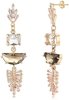 Art Deco 14K Gold Plated Vintage Crystal and Rare Earth Glass Dangle Drop Earrings with Lever Back for Brides, Bridesmaids or Prom Queens