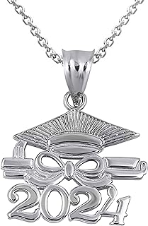 Claddagh Gold Graduation 2024 Infinity Ribbon Necklace with Spring-ring-clasp, Sterling Silver Pendant for Graduates - 16 inches
