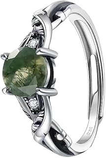 Adjustable Silver-Plated Moss Agate Wedding Ring with Unique Green Gemstone Design - Perfect for Stylish Engagements, Promises, and Gifts