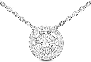 Cubic Zirconia Necklace for Women Silver, Round Cut Solitaire Necklace Adjustable 18" - 20" Polo Chain, Halo CZ Necklace Wedding Necklaces for Brides