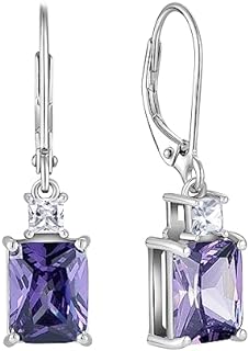 Emerald Dangle Earrings with Push-back Secure Closure and Princess Cut Created Tanzanite Gem for Women, Starchenie Sterling Silver Design