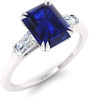 14K White Gold Diamond & Amethyst 3-Stone Engagement Ring with Baguettes for Women, US Sizes 4-9