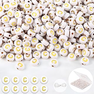 500-Piece Round Gold Acrylic Letter Beads by DIYDEC - Ideal for DIY Bracelets & Crafts - Perfect Gift for Girls & Adults - Bold Color with Clear White Lettering
