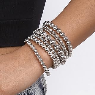 Bead Chain Silver Halloween Bracelets, Sither 7-Piece Set for Women, Bohemian Vintage Style