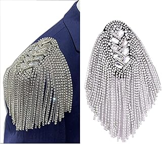 2-Piece Set Rhinestone Tassel Shoulder Epaulet Brooch Pins with Alloy Pin Clasp for Men and Women - Spike and Chain Design