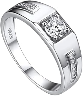 Suplight Men's Wedding Band Engagement Rings, 925 Sterling Silver Cubic Zirconia Black Onyx Stone Ring 6mm (with Gift Box)