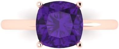 14k Rose Gold Solitaire Ring Featuring Cushion Cut 2.5ct Natural Amethyst - Ideal Engagement, Bridal or Promise Ring for Women