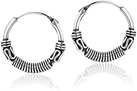 AeraVida Stunning Balinese Interlace Tribal Delicate Sterling Silver Hoop Earrings | Chic Sterling Silver Hoop Earring for women | Gift for Daughter, Mother’s Day, Statement Fashion