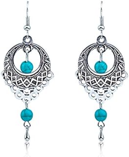 Bohemian Earrings Vintage Drop Dangle Earrings, Hypoallergenic Simulated Turquoise Long Boho Dangle Earrings for Women Girls