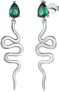 925-Sterling-Silver Snake Stud Earrings - Snake Earring, Animal Earring Snake Hypoallergenic Cubic Zirconia emeralds Adorable Ear Studs Earrings Jewelry Gift for Women Girlfriend
