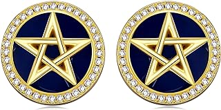Grmdit Pentagram Earrings S925 Sterling Silver Pentagram Stud Earrings with Blue Lapis Lazuli Pentagram Jewelry Gift for Women