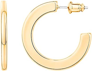 PAVOI 14K Gold Plated Hoop Earrings For Women | 4mm Flat Infinity Gold Hoops Women Earrings | Gold Plated Loop Earrings For Women | Lightweight Hoop Earrings Set For Girls