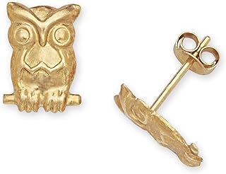 14k Yellow Gold Owl Stud Earrings with Push Back for Women and Girls, Hypoallergenic Owl-Shaped Earrings