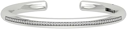 Box Chain 10k White Gold Bracelet with Lab Grown Diamond for Women, Open Cuff Design
