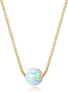 Gold Ball Pendant Necklace with Lobster Clasp and Box Chain featuring a 6mm Created Opal - Perfect Gift for Chic and Modern Women