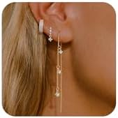 Chic Double Row Hoop Earrings with Stud and Dangle Chain in Sterling Silver and Yellow Gold Plating for Women, Hypoallergenic and Versatile, Perfect Gift for Her