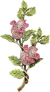 SELOVO Women's Sparkly 4in Long Big Rose Flower Leaf Large Brooch Pin Pendant Gold Tone