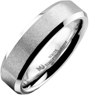 Comfort Fit 6mm Polished Wedding Ring, Durable Brushed White Tungsten Carbide, Ideal For Men