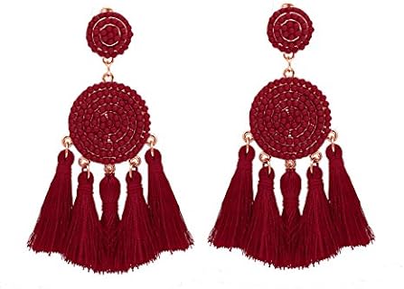 XOCARTIGE Beaded Tassel Earrings for Women Thread Fringe Drop Dangle Earrings Bohemia Statement Stud Earrings