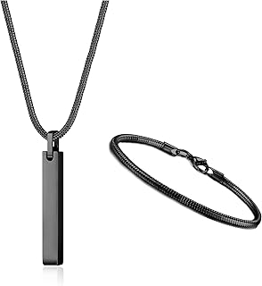 YADOCA Kette mit Herren Bar Anhänger aus Edelstahl, 55cm Länge, und Armbänder Set, Hochglanzpoliert und rostfrei. Ideal für Männer und Frauen