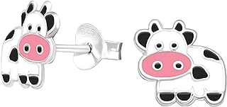 KIWI DAISY Cow Sterling Silver Very Tiny Stud Earrings (Hypoallergenic)