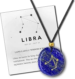 Zodiac Crystal Pendant, Libra October Birthday Necklace Long Distance Relationship Gifts Christmas Gift for BBF Bestie Sister Lapis Lazuli for Women Men