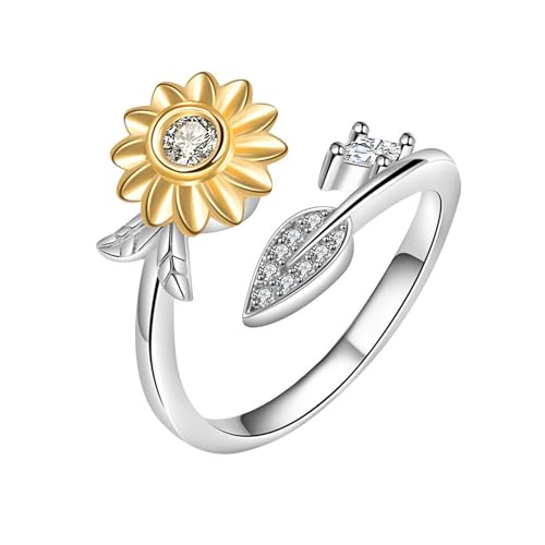 925 Sterling Silver Sunflower Ring Open Adjustable Statement Rings Handmade Boho Thumb Band Ring for Women Girls