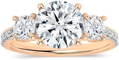 Round Lab Grown White Diamond Three Stone Engagement Ring for Women in 10K Gold