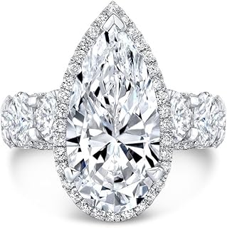 14K Solid White Gold 8CT Solitaire Moissanite Engagement Ring, Handmade Pear-Cut Design for Her by Siyaa Gems